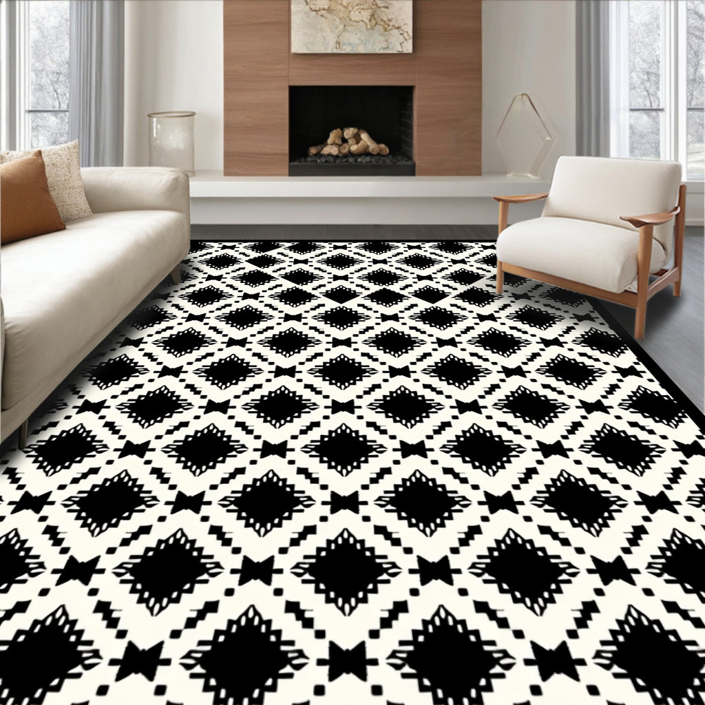 Black Diamond Tribal Geometric Rug