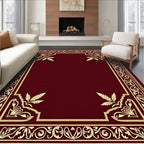 Ornate Crimson Gold Leaf Border Rug
