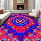 Vibrant Blue Pink Yellow Circular Mandala Rug