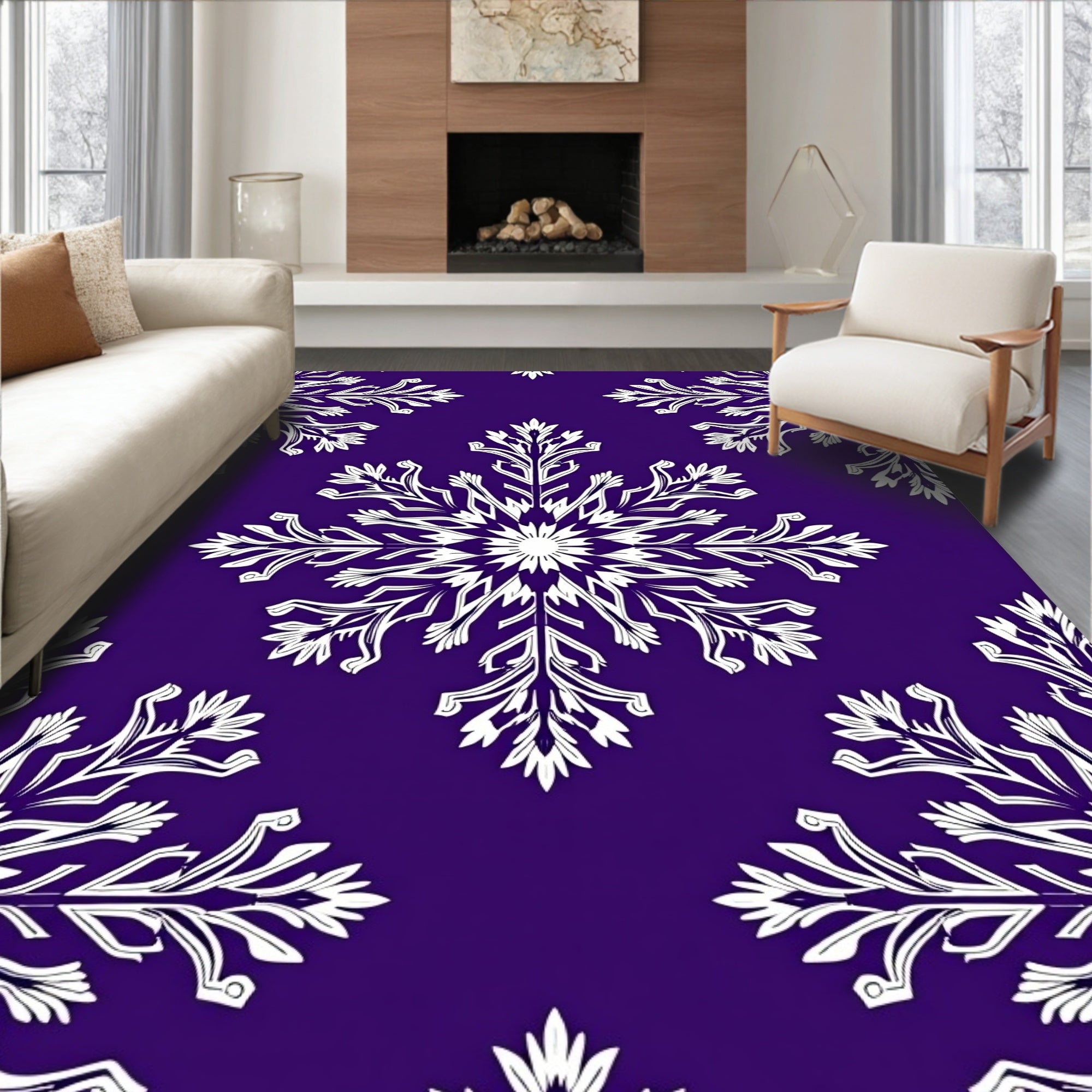 Deep Purple White Snowflake Arrangement Rug