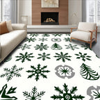 Dark Green Snowflake Christmas Tree Collection Rug