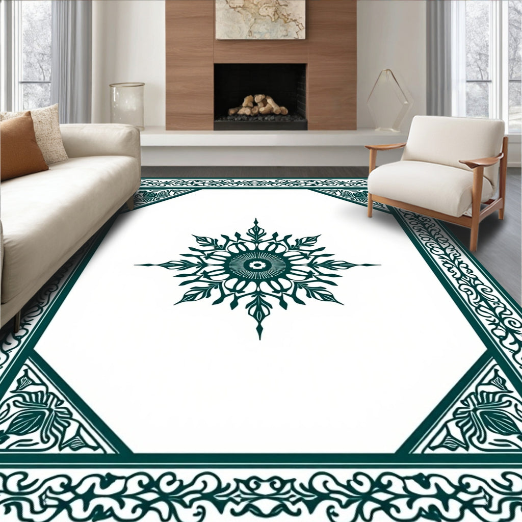 Deep Teal Ornamental Starburst Medallion Rug