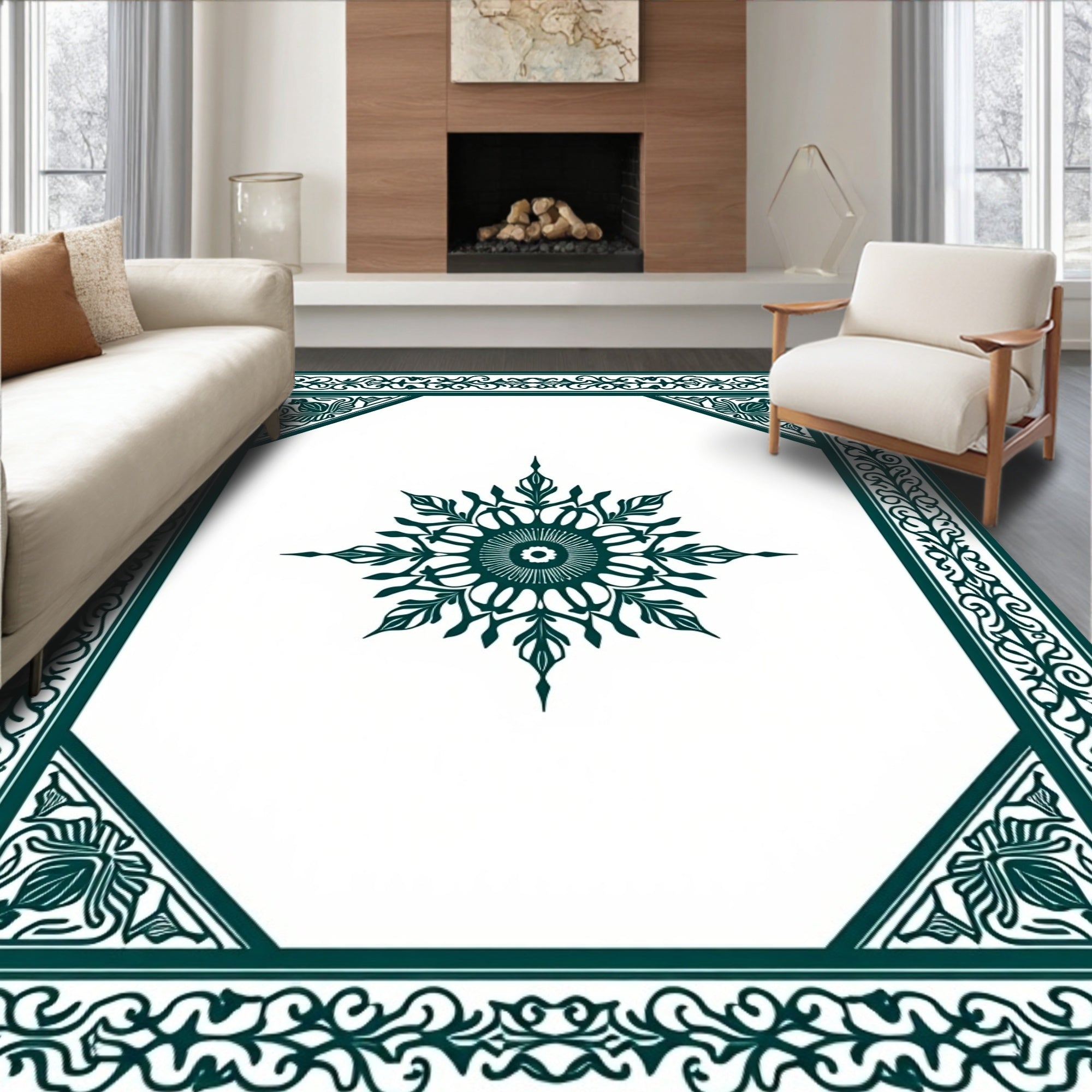 Deep Teal Ornamental Starburst Medallion Rug