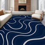 Deep Navy Swirling Lines Abstract Rug