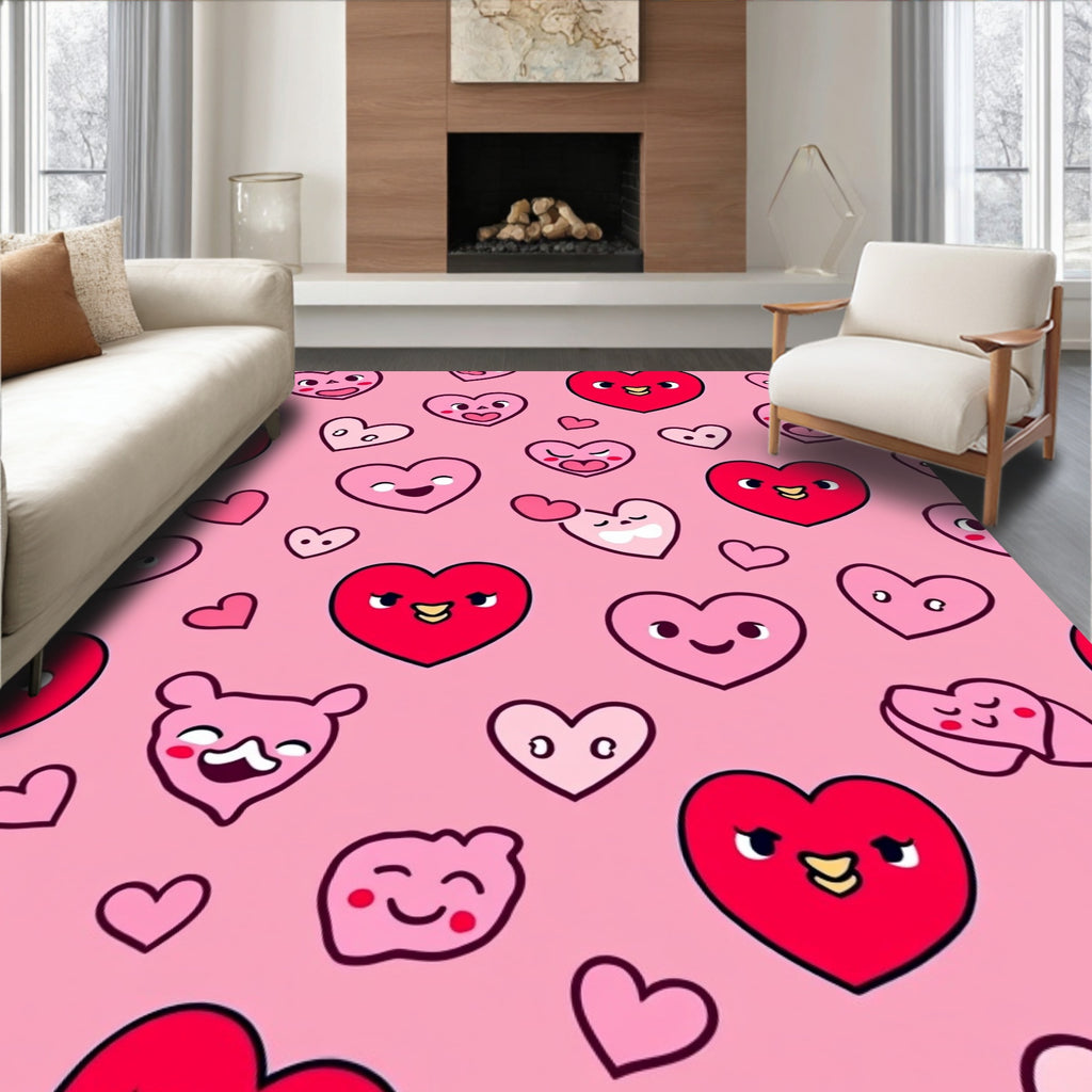 Playful Pink Heart Characters Collection Rug