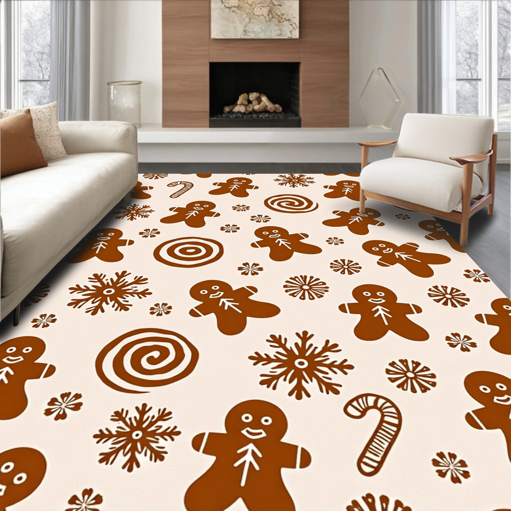 Brown Gingerbread Snowflake Candy Swirls Rug
