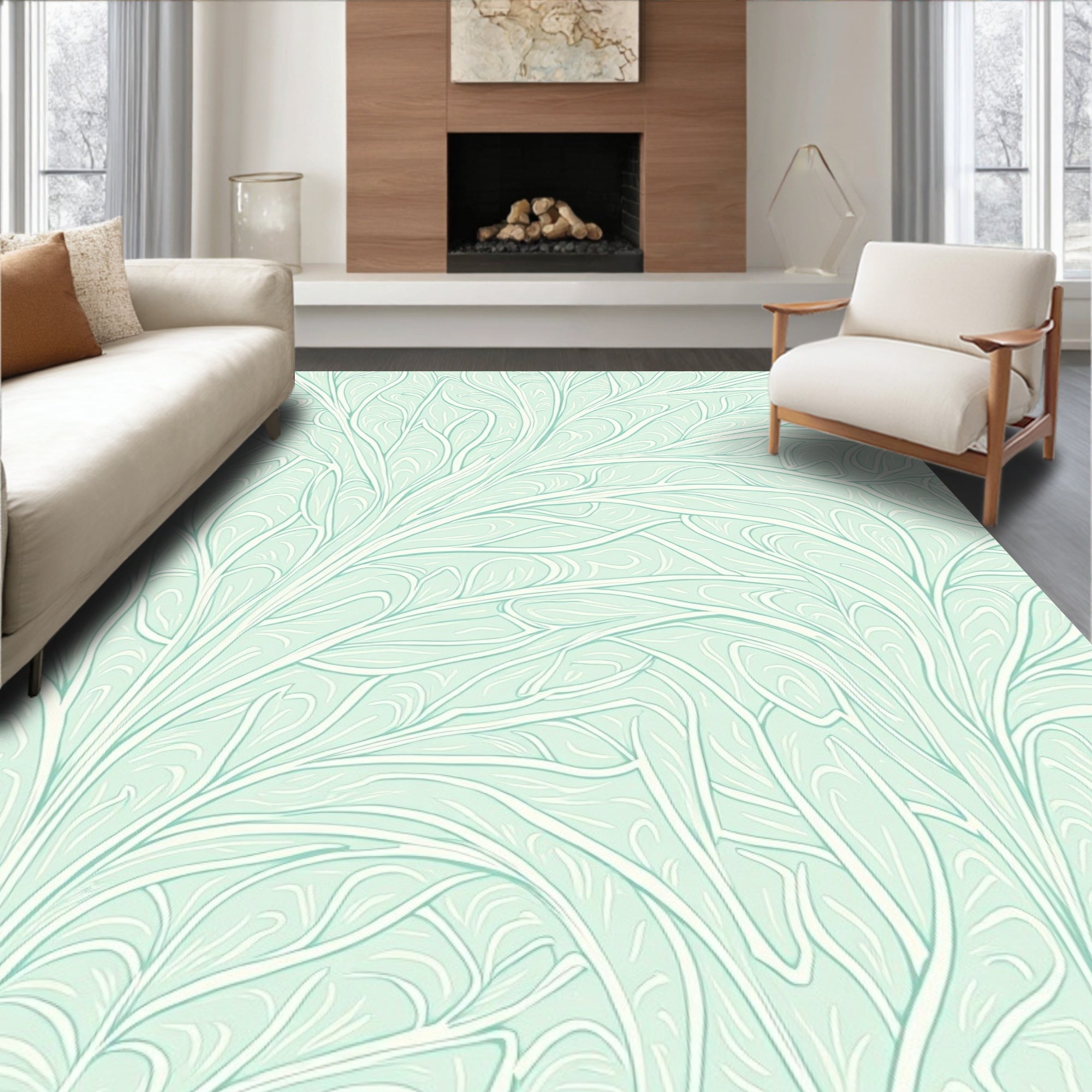 Pale Teal Art Nouveau Foliage Rug