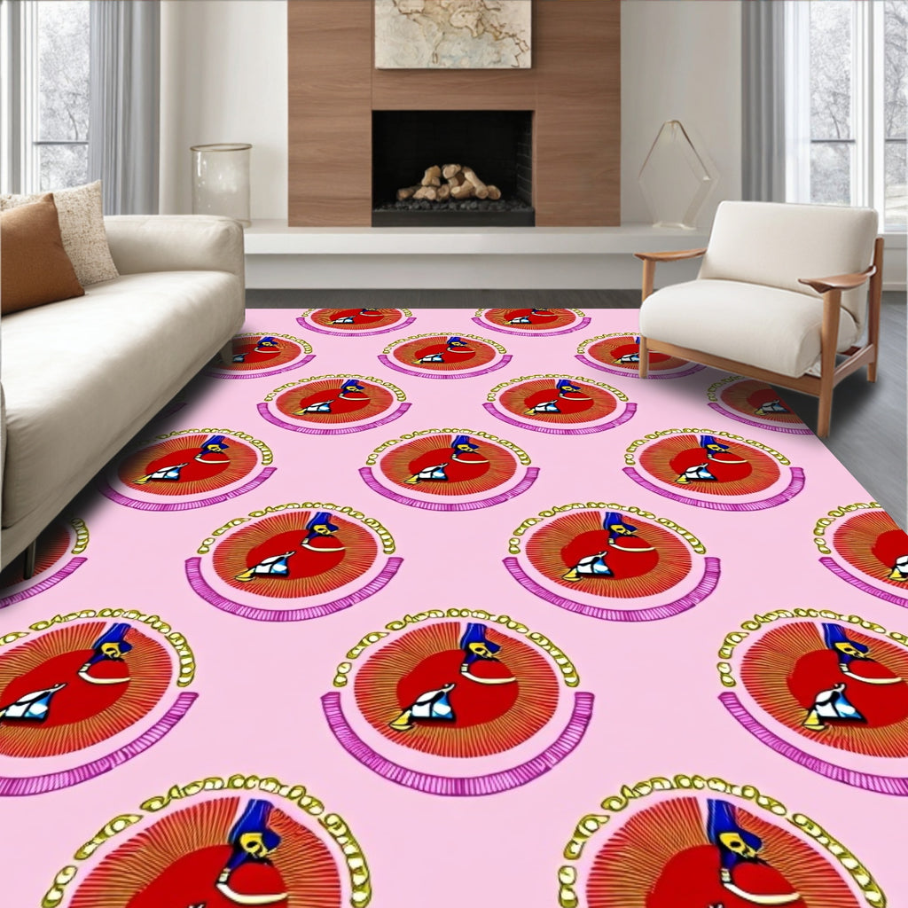 Pink Red Blue Abstract Bird medallions Rug