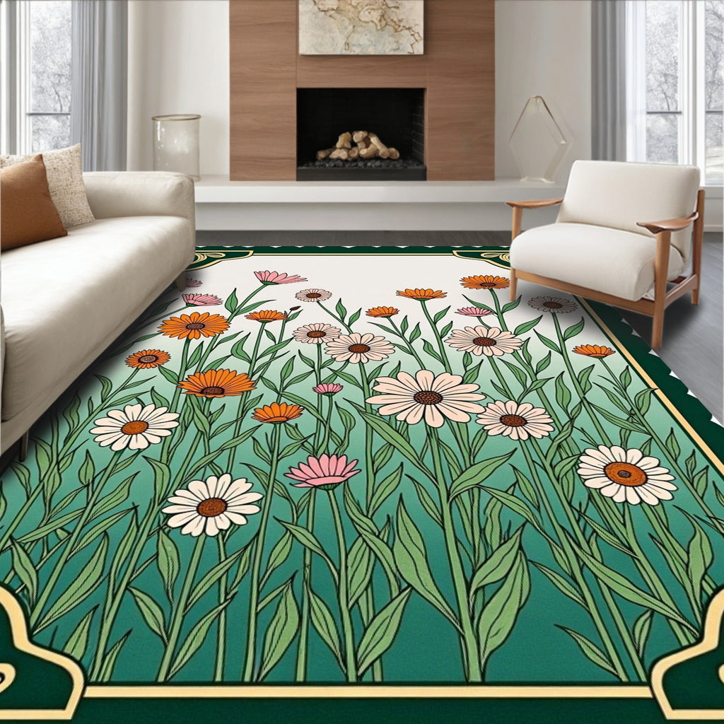 Whimsical Floral Garden Medallion Rug