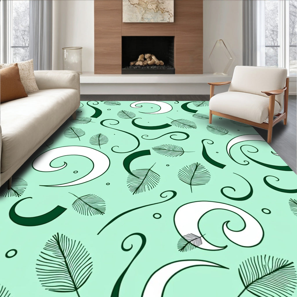 Teal Fern Swirls and Curls Rug
