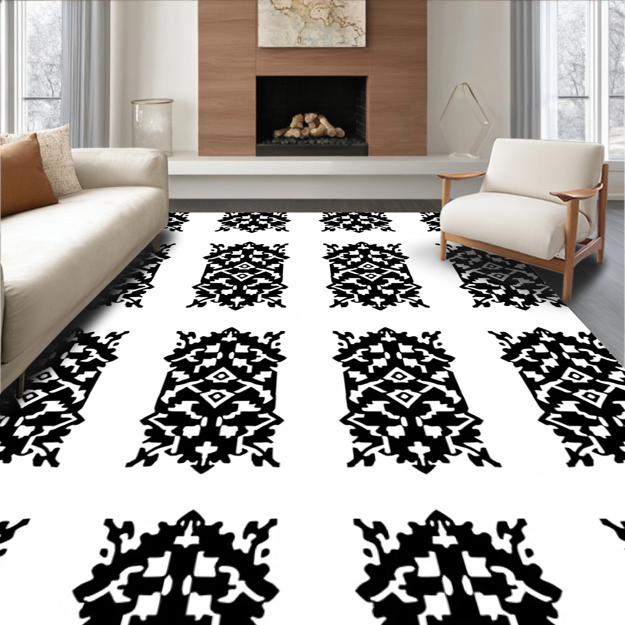 Black White Tribal Medallion Rug
