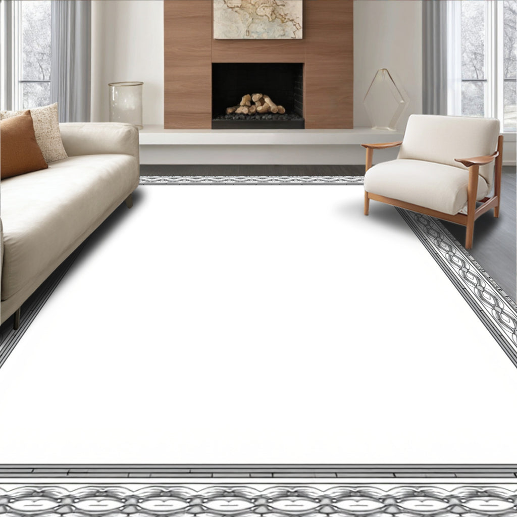 Gray Ornate Chain Link Border Rug