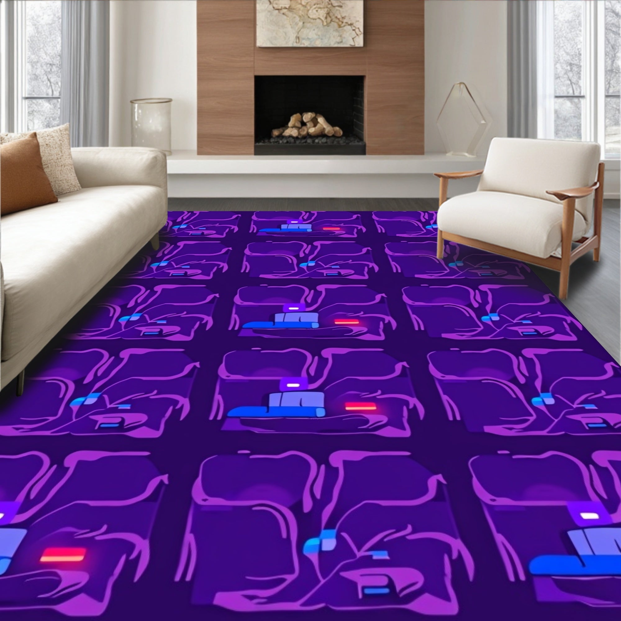Purple Neon Geometric Stack Rug
