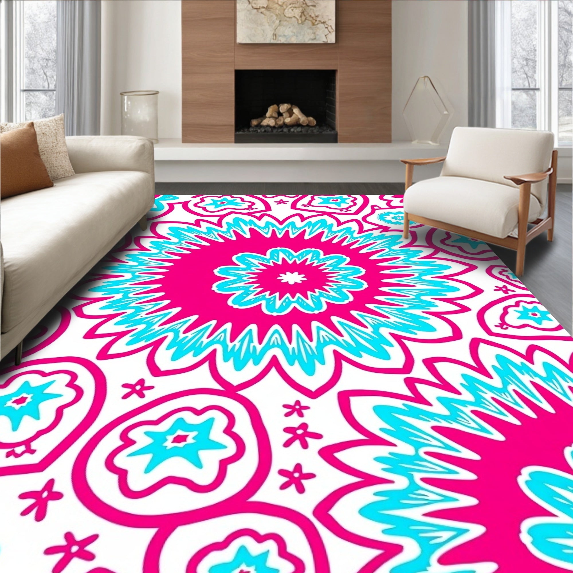 Vibrant Pink Turquoise Floral Radiance Rug