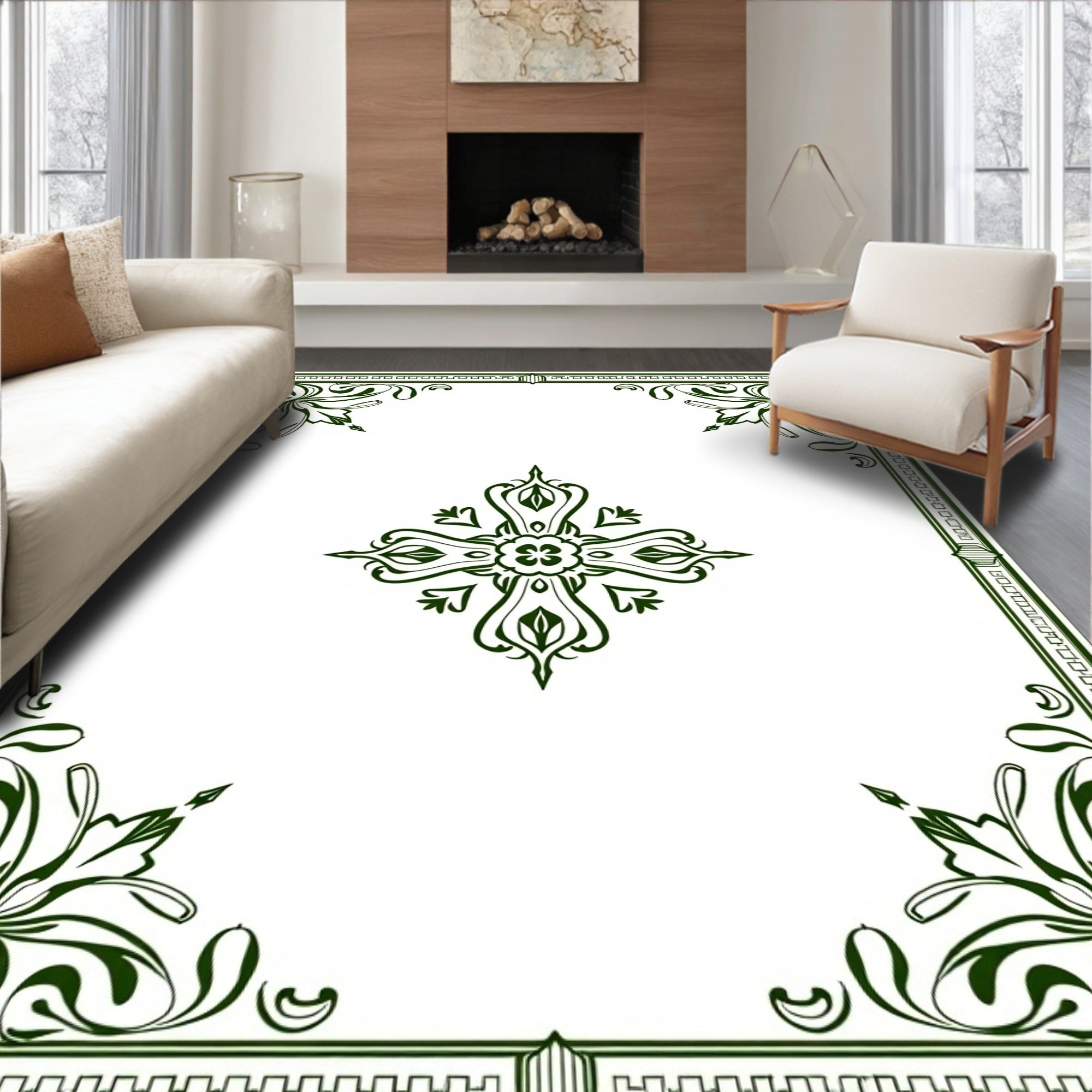 Art Nouveau Green Floral Scroll Rug