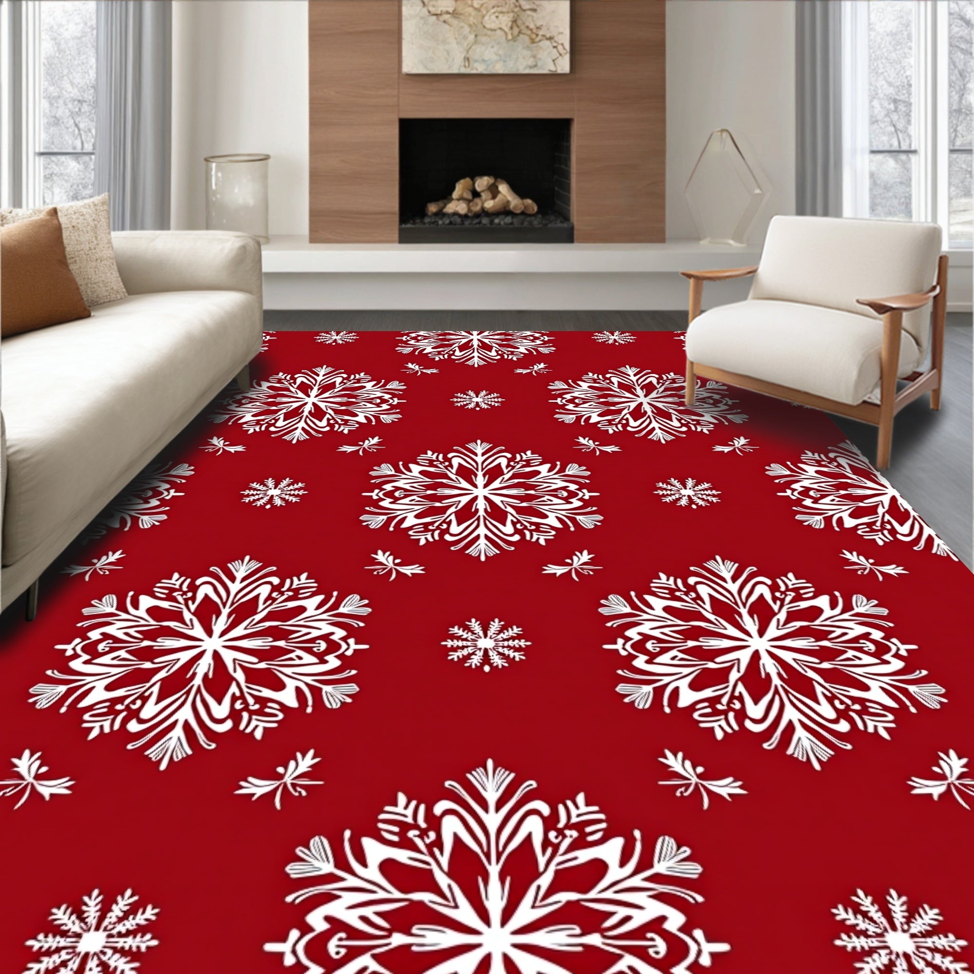 Crimson Snowflake Bloom Rug