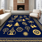 Golden Festive Icons Navy Celestial Frame Rug