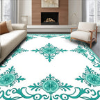 Turquoise Floral Medallion Border Rug