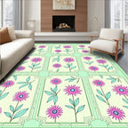 Pink Floral Frames Mint Green Rug