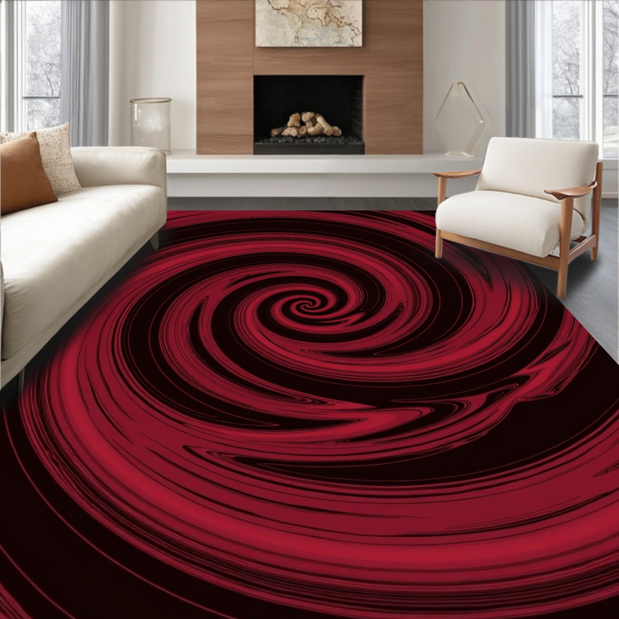 Crimson Swirl Vortex Rug
