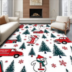 Holiday Village Red Snowman Trees Rug