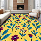 Deep Purple Floral Medallion Yellow Rug