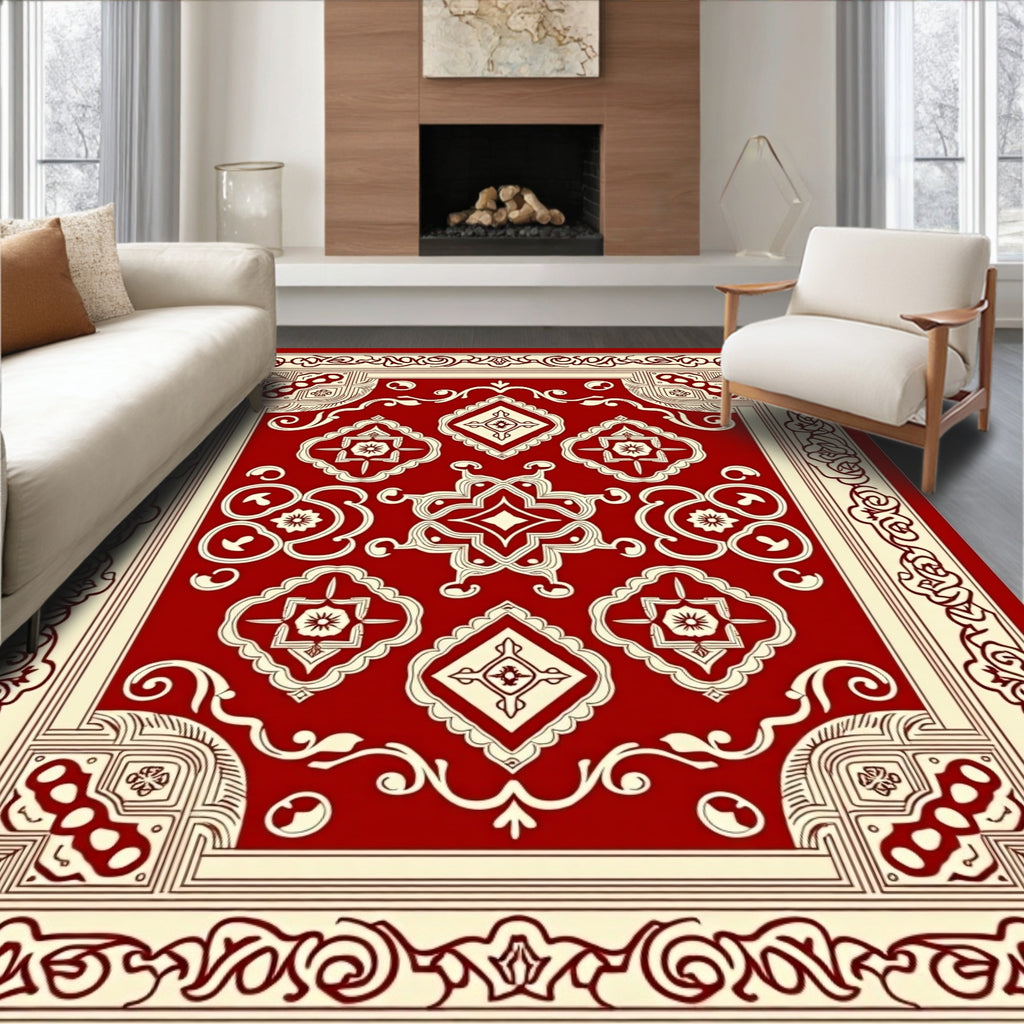 Classic Red Cream Medallion Frame Rug