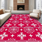 Crimson White Snowflake Medallion Symmetry Rug