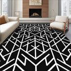 Black White Geometric Line Accordion Rug