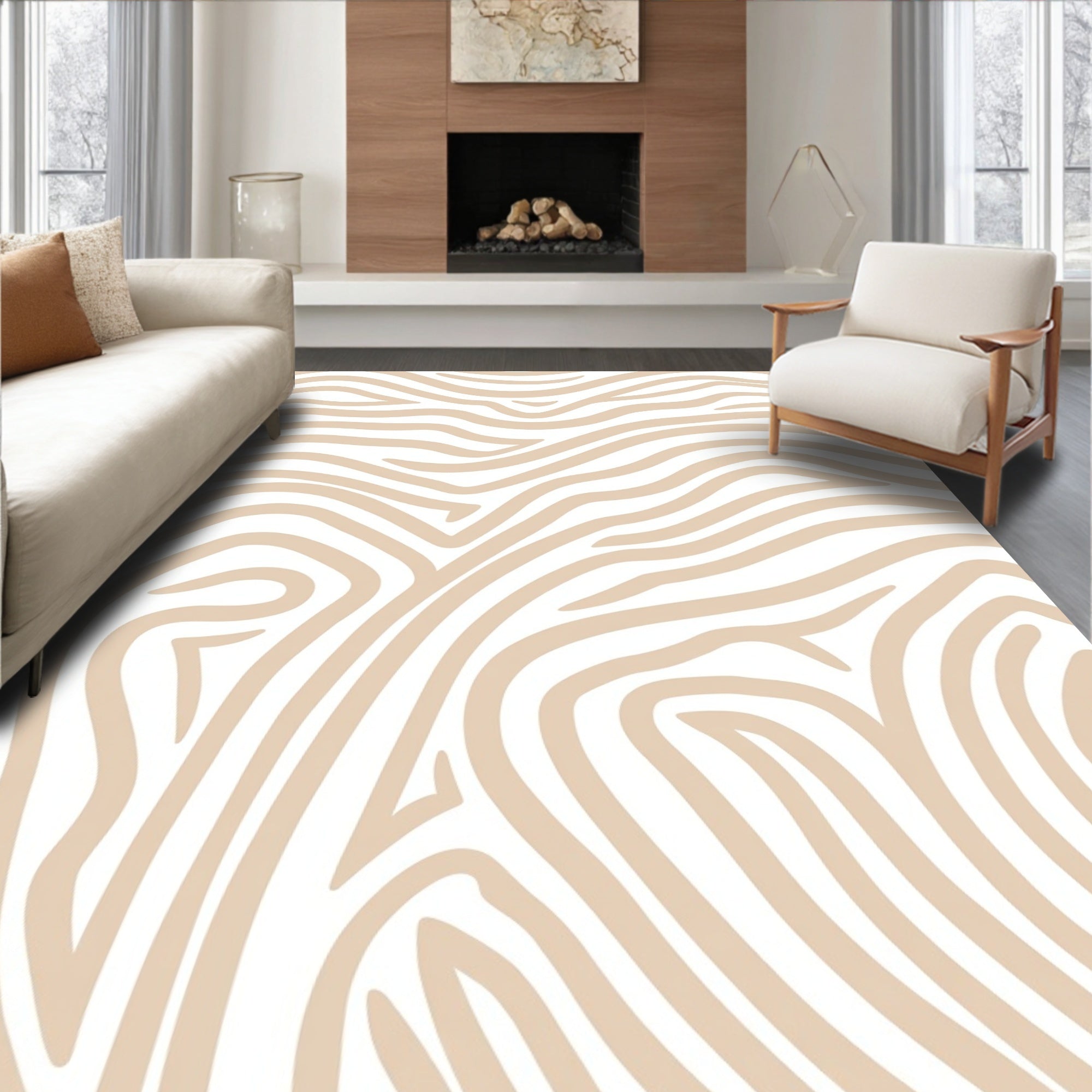 Nude Beige Zebra Swirl Rug