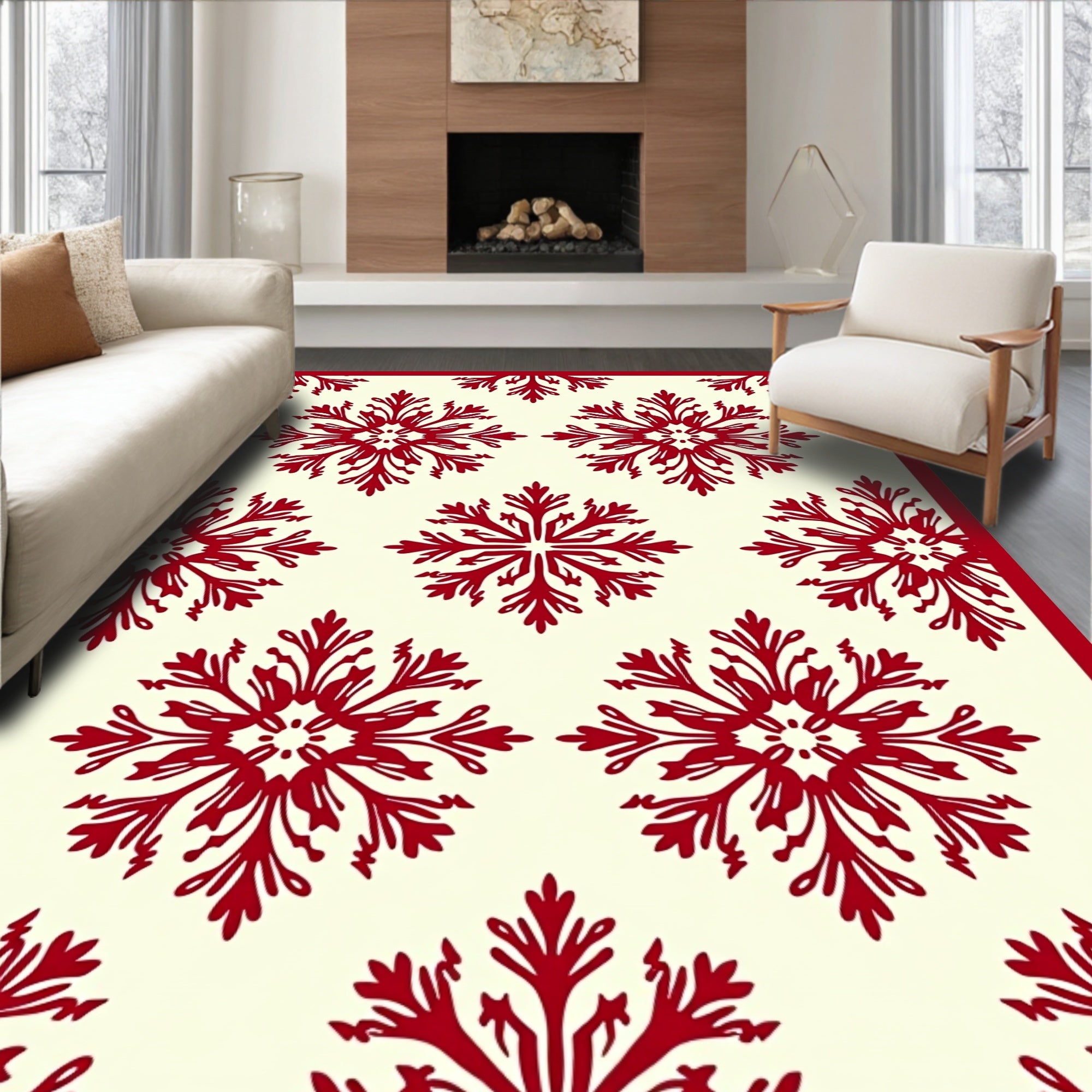 Crimson Floral Burst Repeat Rug
