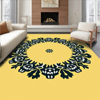 Bold Blue Circular Floral Motif Rug