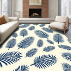 Navy Blue Botanical Frond Print Rug