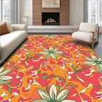 Vibrant Coral Green Floral Swirl Rug