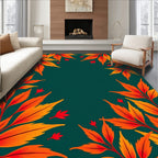 Autumn Leaves Border Green Background Rug