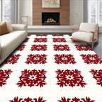 Deep Crimson Floral Square Medallion Rug