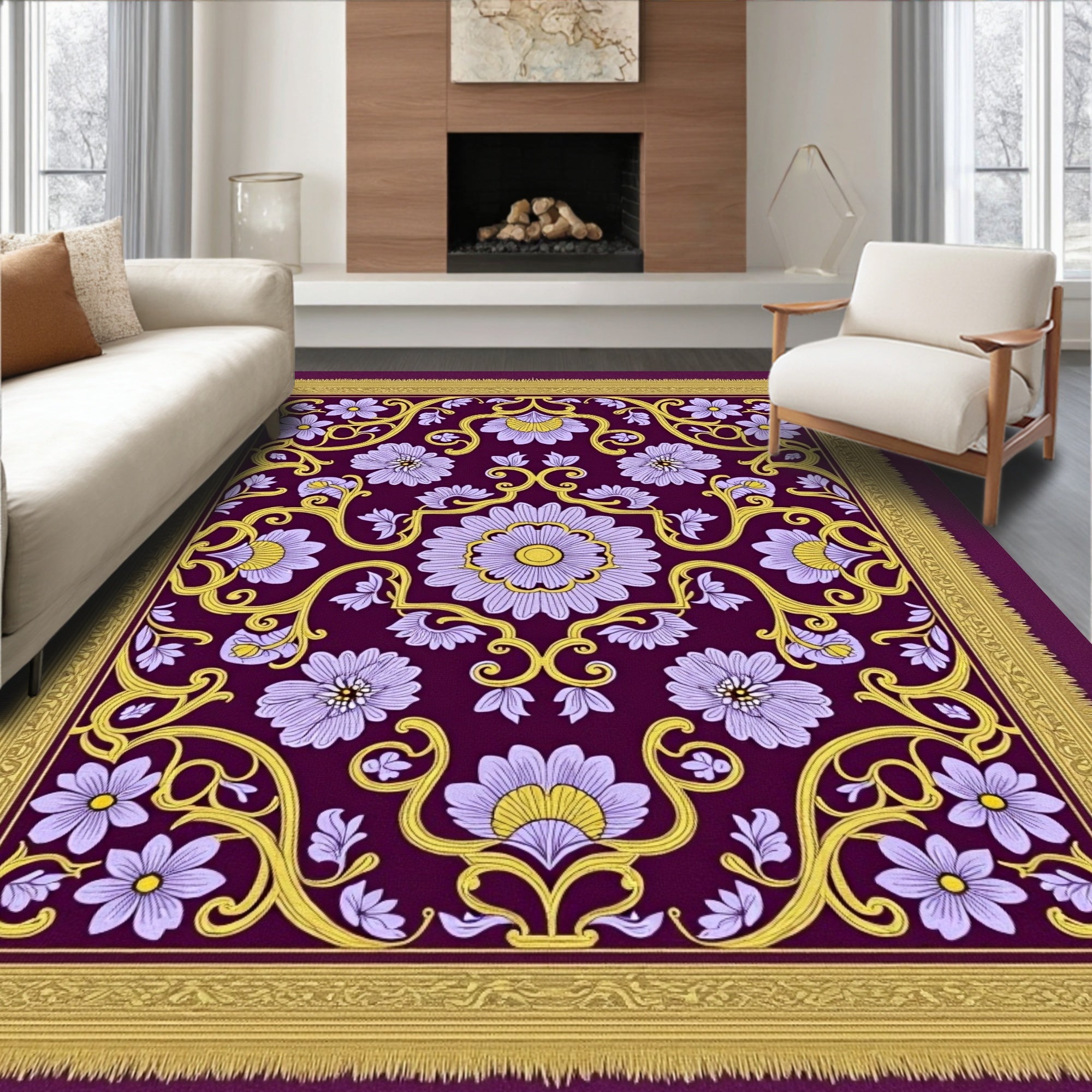 Purple Floral Garden Medallion Rug