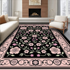 Pink floral garden black Rug
