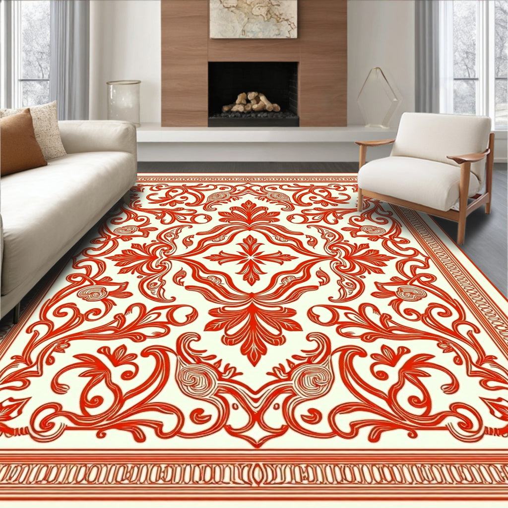 Regal Red Baroque Floral Tile Rug