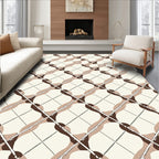 Cream and Brown Wavy Lattice Rug