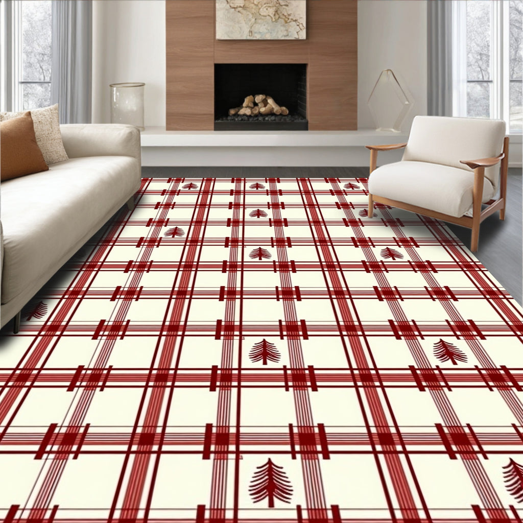 Crimson Cream Plaid Tree Repeat Rug