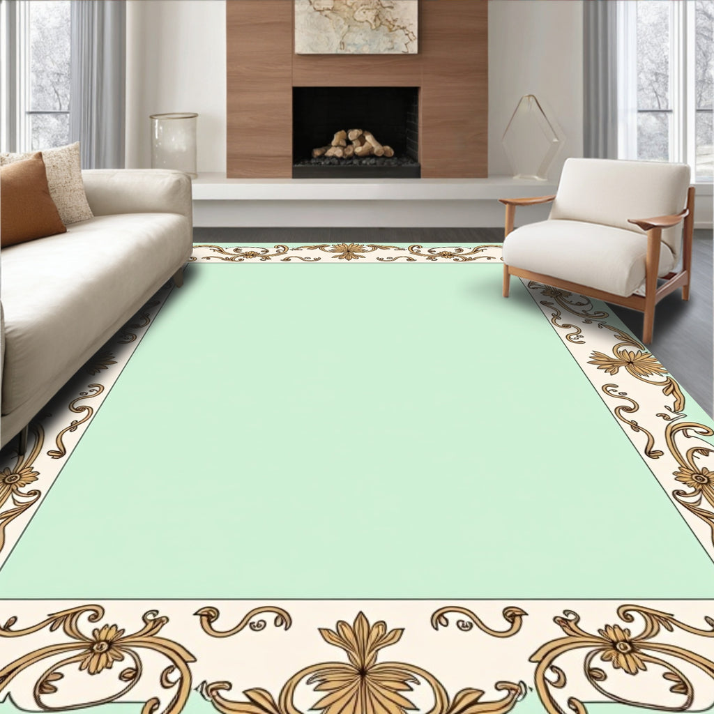 Golden Floral Scroll Border Rug