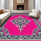 Ornate Vivid Pink Damask Medallion Rug