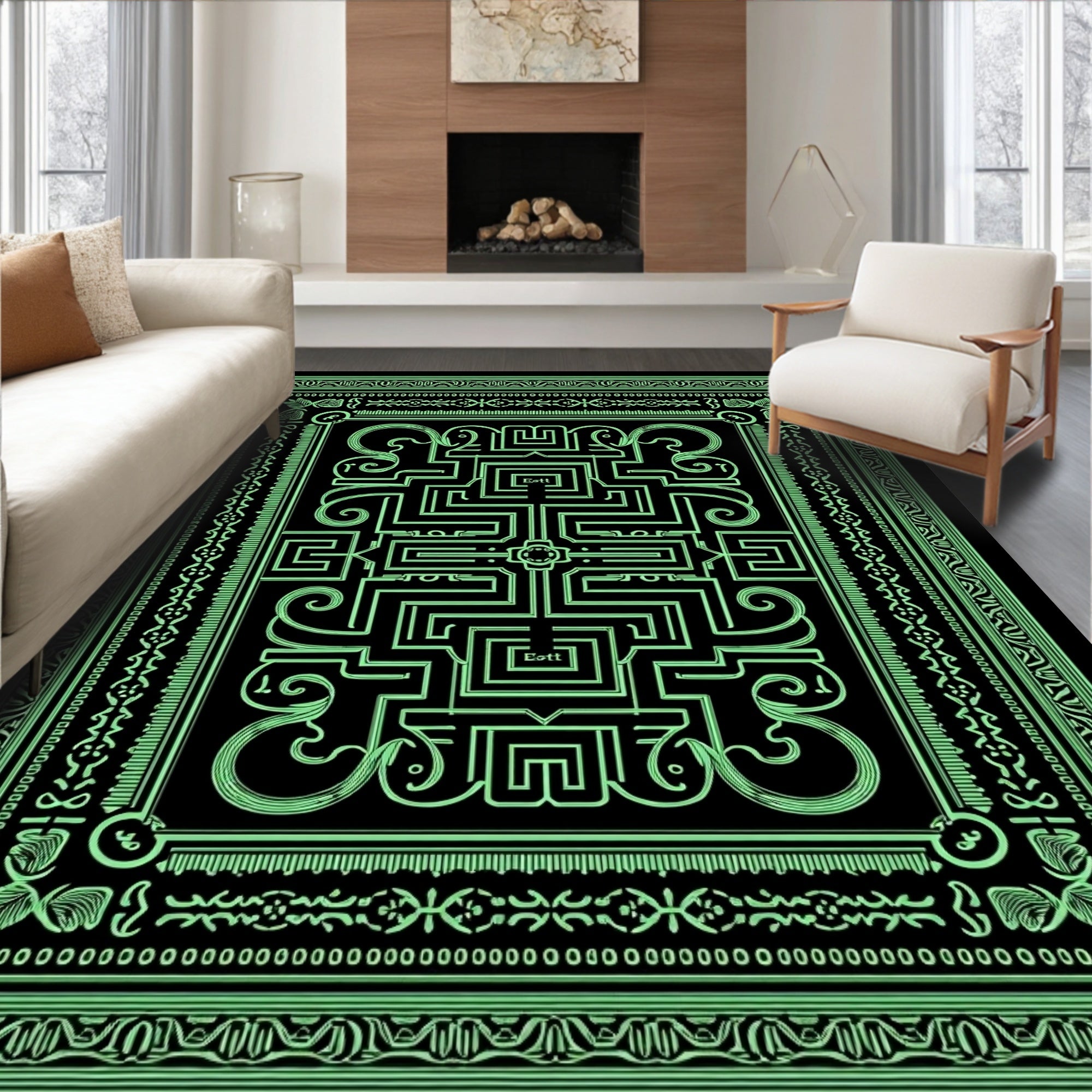 Neon Green Geometric Maze Rug