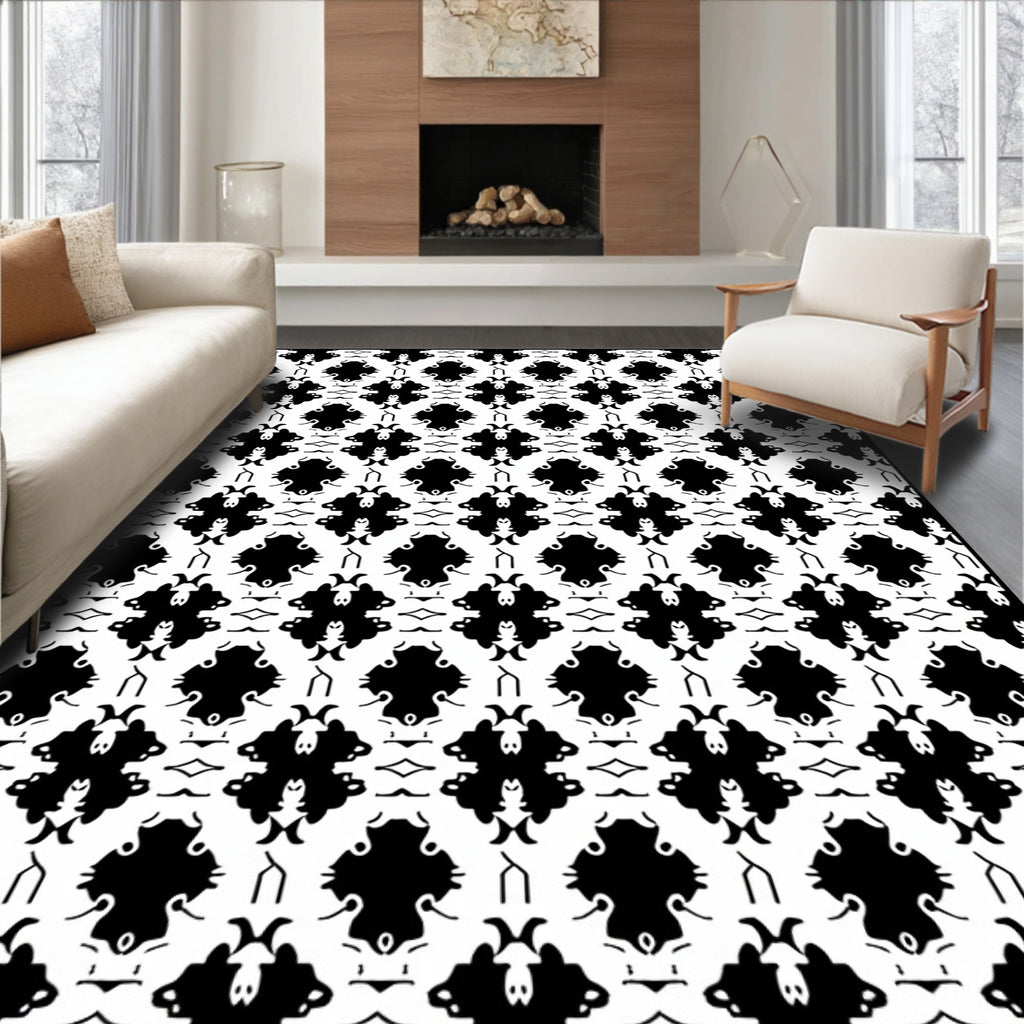 Black White Ornamental Mandala Rug