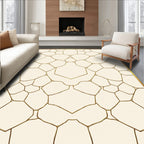 Cream and Gold Geometric Weave Rug