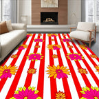 Vibrant Pink Orange Floral Stripe Rug