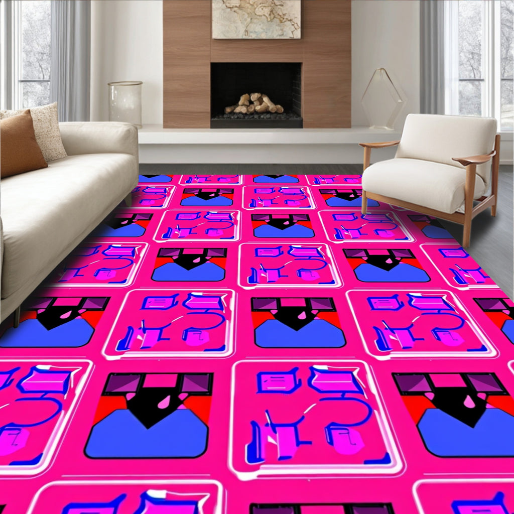 Bright Pink Abstract Retro Gadget Rug