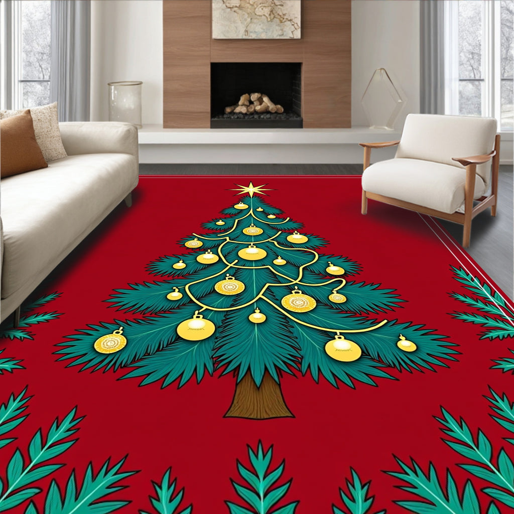 Crisp Evergreen Ornaments Festive Tree Rug