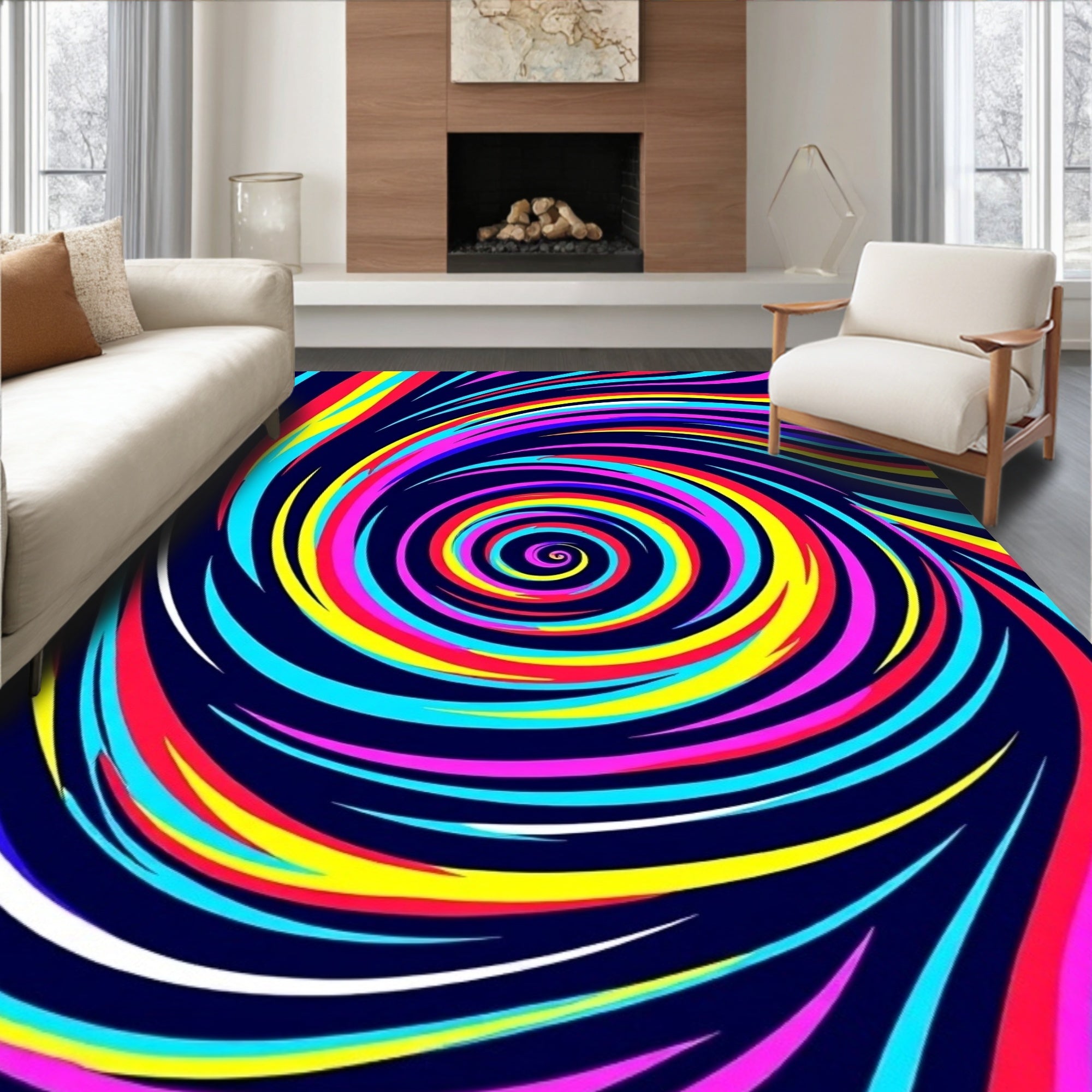 Vibrant Swirl Neon Abstract Rug